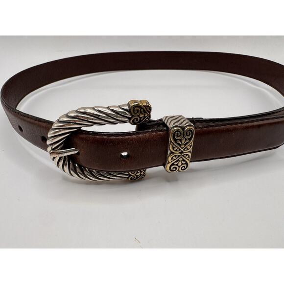 Fossil Leather Belt Twisted Rope Buckle Western Boho Style Brown Size Small main image 6
